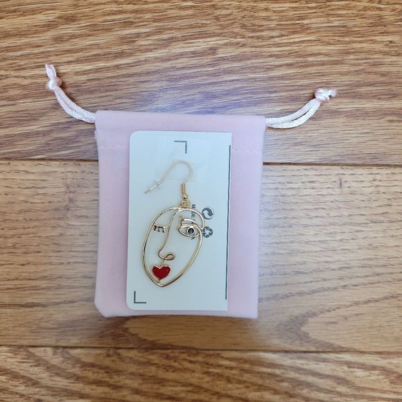 Wire frame face silhouette drop earrings gold tone - Picture 3 of 5